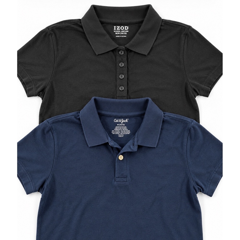 Lot of 2 Kids IZOD & Cat & Jack School Uniform Polo Shirts Blk Nvy Size XL 14